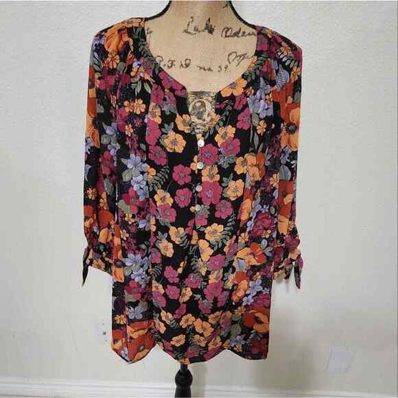 Anthropologie x fig & flower boho floral button down shirt plus size new - Picture 1 of 9
